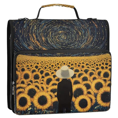 3 Ring Zipper Binder Sunflower Blossoms Galaxy Binders Bag with Shoulder Strap 500 Sheets Paper Organizer Trapper Keeper Documents Storage File Folder for School Office - color: A1187