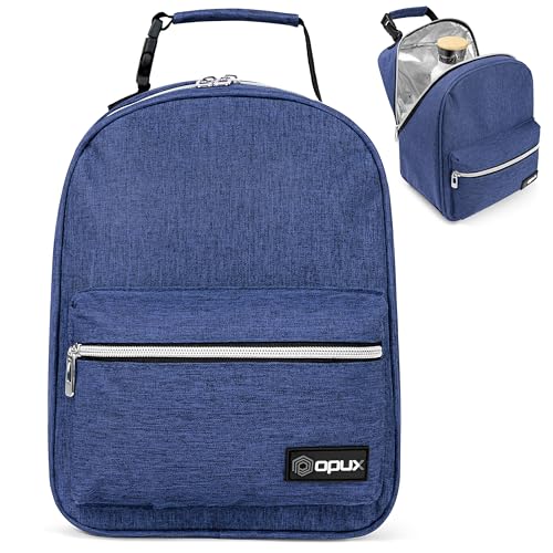 opux Insulated Lunch Box for Kids & Adults, Leakproof Reusable Lunch Bag for Work School Office, Soft Cooler Lunchbox for Girls Boys Women Men with Clip-On Buckle & Front Pocket, Navy - color: Navy