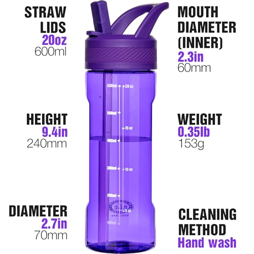 OLDLEY 20oz Kids Water Bottle with Straw, BPA-Free Tritan Water Bottle for School, Leakproof Clear Water Bottle with One Click Open, Measurement Scale, Cup Holder Friendly for Boys Girls,Deep Purple - color: Deep Purple