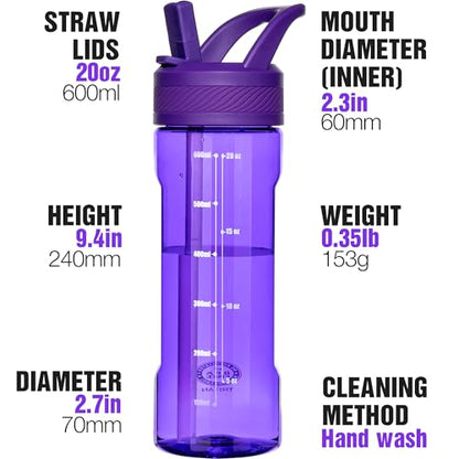 OLDLEY 20oz Kids Water Bottle with Straw, BPA-Free Tritan Water Bottle for School, Leakproof Clear Water Bottle with One Click Open, Measurement Scale, Cup Holder Friendly for Boys Girls,Deep Purple - color: Deep Purple