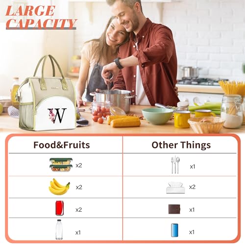 Initial Lunch Bag Women, Cooler Insulated Lunch Box for Girls, Large Adult Leakproof Lunch Box for Picnic Work, Personalized Tote Bag, Birthday Gifts/Teacher Gifts, Letter A. - color: A