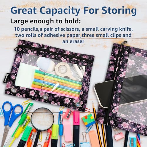 Axolotl Pencil Pouch For 3 Ring Binder Clear Window Pencil Case For 3 Ring Reinforced Grommets With Zipper, 2 Pack - color: Axolotl