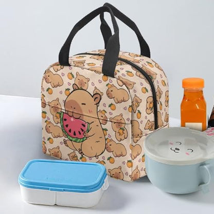 Kawaii Capybara Kids Lunch Box Large Capacity Insulated Lunch Bag Portable Handle Thermal Picnic Cool Bags for School Camping Picnic - color: Cute Capybara