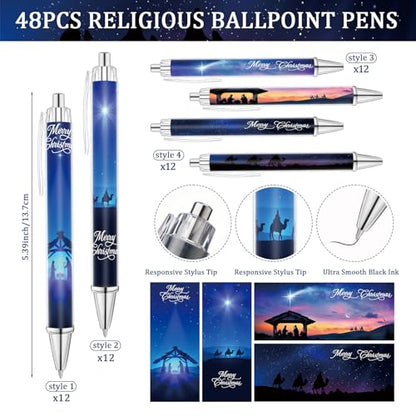 Yeaqee 48 Pcs Christian Pens Gift Bulk Bible Verse Religious Nativity Scene Jesus Love You ballpoint Pens for Church Nativity Employee Appreciation Gift, 4 Designs (Merry Christmas) - style: Merry Christmas