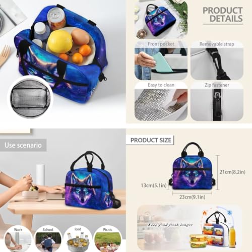 Galaxy Wolf Backpack for Girls Kids Backpack with Lunch Box Water Bottle Pouch and Soft Pencil Case 4PCS Set Cute Bookbag with Front Pocket 17" Large School Bag for Graduation Season Gift - color: Cool Galaxy Wolf