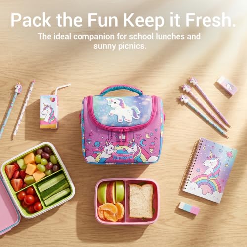 Insulated Lunch Bag for Kids Soft Bag Washable with Strap Reusable Toddler Lunch box School Supplies Food Carrier Snacks Picnic(Multi) - color: Pink