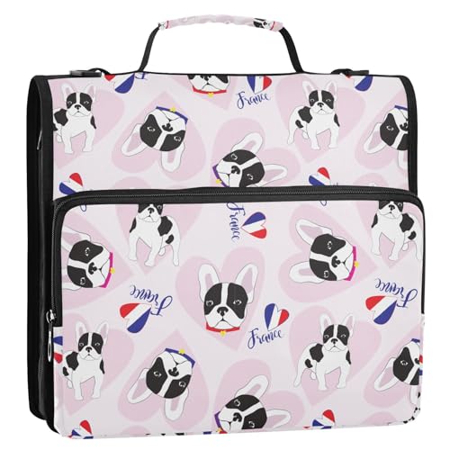 Personalized Cute French Bulldogs 3 D-Ring Binder Bag Multi-Pocket Zipper Organizer with Handle and Detachable Shoulder Strap Holds 500 Sheets for School Office Supplies - color: Dhb-006
