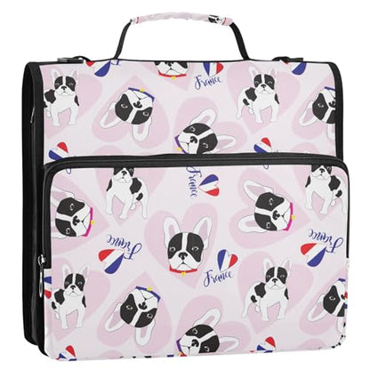 Personalized Cute French Bulldogs 3 D-Ring Binder Bag Multi-Pocket Zipper Organizer with Handle and Detachable Shoulder Strap Holds 500 Sheets for School Office Supplies - color: Dhb-006
