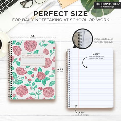 Decomposition Camellias College Ruled Spiral Notebooks – 9.75 x 7.5 Journal with 160 Lined Pages – Cute Notebooks for School Supplies, Home & Office – 100% Recycled Paper – Made in USA - color: Camellias