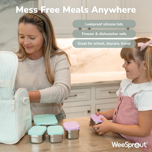 WeeSprout Stainless Steel Lunch Box Set - 750mL & 230mL Food Storage Nested Bento Boxes with Food Grade Silicone Lid - Leak Proof - Freezer Safe (Matte Green) - color: Matte Green