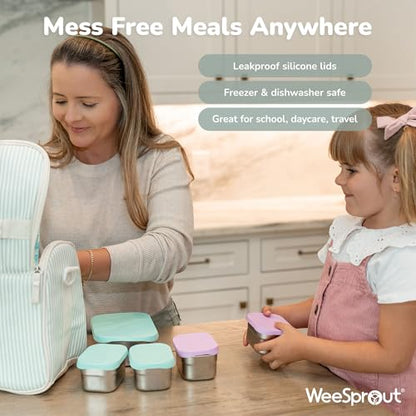 WeeSprout Stainless Steel Lunch Box Set - 750mL & 230mL Food Storage Nested Bento Boxes with Food Grade Silicone Lid - Leak Proof - Freezer Safe (Matte Green) - color: Matte Green