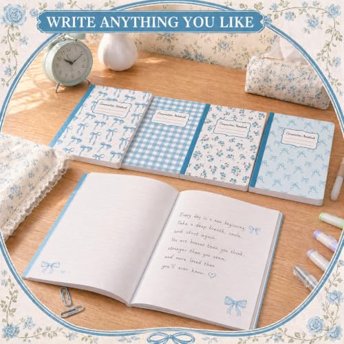 8 Pack Blue Bow Composition Notebooks Bulk Blue Notebook College Ruled Journal 100 Pages Cute Aesthetic Bow Composition Books Back to School Gift for Student Teacher Office Supplies 9.7x7.5 Inch - color: Blue Bow
