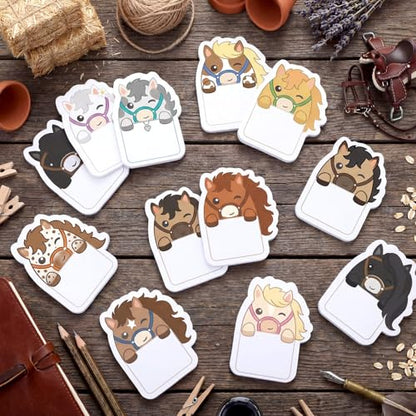 Yinder 24 Pads Cute Sticky Notes Fun Kawaii Horse Sticky Notes Pads Bulk Cartoon Memo Self Adhesive Gift for Valentines Veterinary Office School Tab Party Supplies - style: Horse