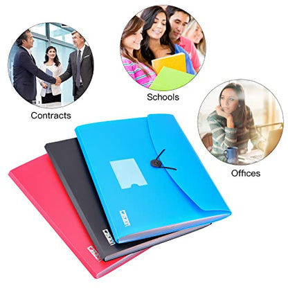 7-Pocket Expanding File 3pcs, Plastic Expandable File Folder - Black&Blue&Red - size: 3Pack-7Pocket
