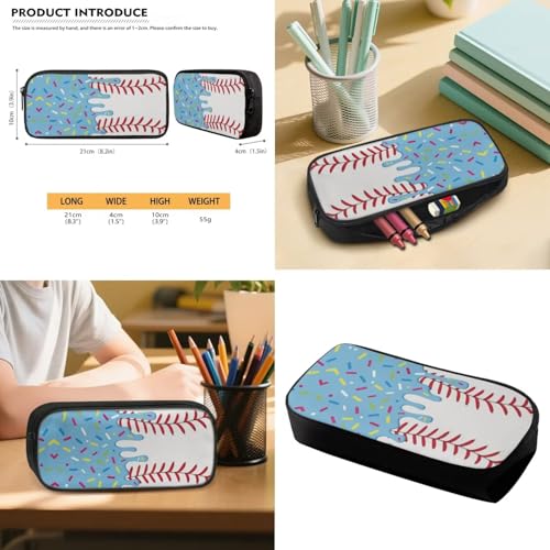 Blue Ice Cream Drip Backpack 4 Piece 17in Baseball Drip Backpack Insulated Lunch Box Pencil Bag with Independent Water Bottle Pocket Simple Elegant School Use - color: Blue