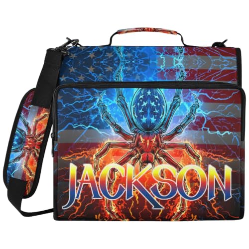 Custom Binder Bag Personalized Red and Blue Spider 3 Ring Zipper Binder Bag with Laptop Pockets and Shoulder Strap Tote Binders Organizer Case for School Office - color: Custom Spider