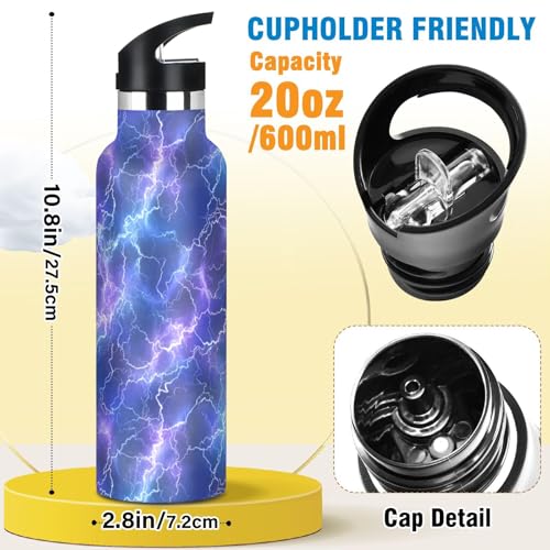Sport Water Bottle 20 oz Lightning Pattern Kids Stainless Steel Vacuum Insulated Water Flask for Gym School - color: Lightning