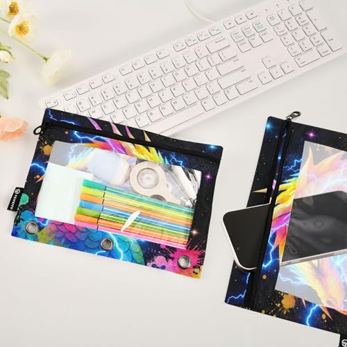 Fire Ice Dragon Binder Pouches 3 Ring for Boys Girls School Office College Supplies Cool Dinosaur Dino Pencil Pouches Case Bag with Clear Window and Zipper 2 Pack - color: Dragon 2