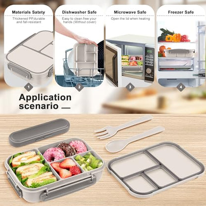 Amathley Lunch Box Kids,Bento Box Adult,Leakproof Lunch Containers for Adults/Kids/Toddler,1200ML-4 Compartments bento Lunch box with Utensil,Microwave & Dishwasher & Freezer Safe (White) - color: White