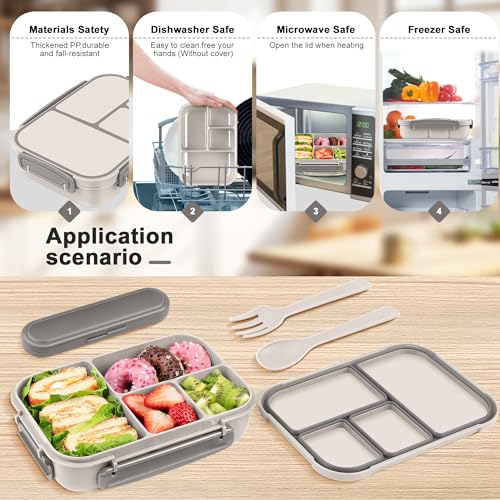Amathley Lunch Box Kids,Bento Box Adult,Leakproof Lunch Containers for Adults/Kids/Toddler,1200ML-4 Compartments bento Lunch box with Utensil,Microwave & Dishwasher & Freezer Safe (White) - color: White