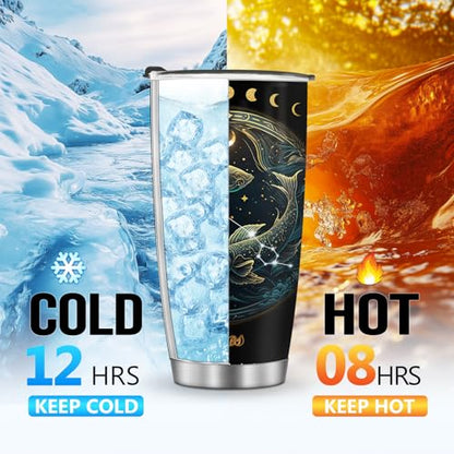 Horoscope Pisces Insulated Tumblers Travel Mug Cup Gifts for Birthday Boys Girls Men Women Son Daughter Travel Essentials Accessories Must Have Cold Iced 20oz - color: Pisces-650