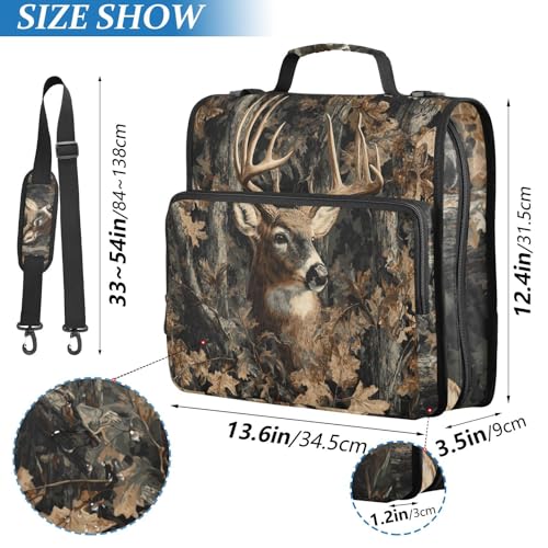 Cute Forest Camo Deer Zipper Binder Bag 3 Ring with Handle Shoulder Strap, Binder File Organizer Bag Storage Case for School Work Office