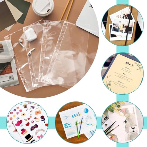VOKOY 100 Pack 5.5x8.5 Inch Sheet Protectors for 3 or 6 Ring A5 Binder, Half Letter Size 7 Holes Mini Heavy-Duty Sheet Protector Sleeves Crystal Clear Playbill Binder Pockets - size: 5.5x8.5 Inch-1 Pocket, style: 100 Pack
