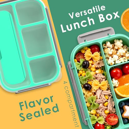 WHALEHOUSE Bento Lunch Box, 1000ML 4 Compartments Meal Prep Container with Utensil, Airtight Food Storage Container with Snap Locking Lids, Microwave/Dishwasher/Freezer Safe, On the Go - color: 1000mL-Green