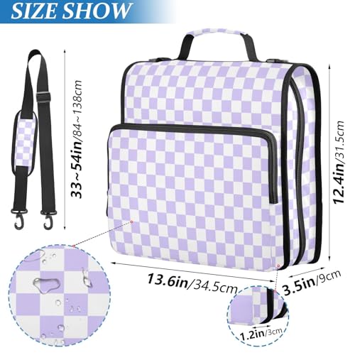 Lavender Purple White Checkered Binder Bag 3 Ring Zipper Binders with Shoulder Strap for School Office Organizer Storage - color: Q013