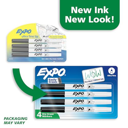 EXPO Dry Erase Markers, Low Odor Ink, Black, Ultra Fine Tip, 4 Count - size: 4 Count