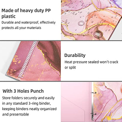 Ospelelf Folders with Pockets, Waterproof Plastic Folder with Two Fixed Corner Tabs and 2 Pockets Includes Business Card Slot, Includes Sticker, Fits 3 Ring Binder Holds 11" x 8.5", 6-Pack - color: Marble