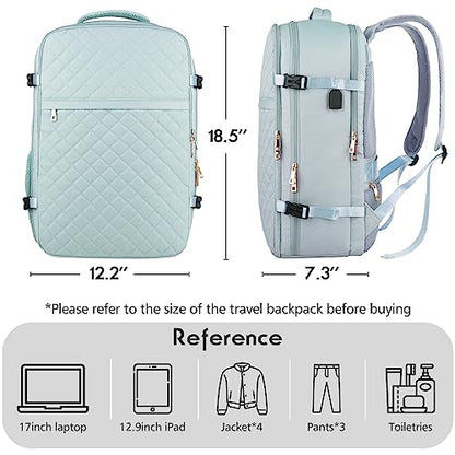 MOMUVO Large Travel Backpack Women, Flight Approved Carry On Backpack, Water Resistant Anti-Theft Large Casual Daypack Fit 17 Inch Laptop with USB Charging Port, Blue - color: Blue, size: 17.3 inch