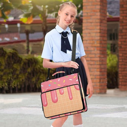 Ice Cream Zipper Binder with Shoulder Strap, 500 Sheets Capacity, Multiple Pockets 1.5Inch 3 Ring Zipper Binder - color: Ice Cream