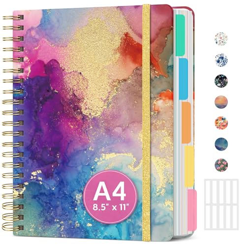 Large Spiral Lined Notebooks for Work with Removable Dividers & Tabs, 8.5"x11" Pretty Hardcover 5 Subject Notebook Journal for Women, College Ruled, Perfect for Study & Office Organization, 280 Pages,Color Splash - color: F - Color Splash