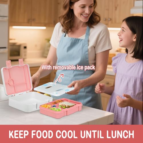 Chill Lunch Box Kids, Leak Proof Adult Bento Box with Ice Pack, 6 Compartment Lunch Container with Utensils for Girl Boy Back to School, 5.5-Cup Capacity, Dishwasher Safe, BPA Free - color: Pink-Mermaid
