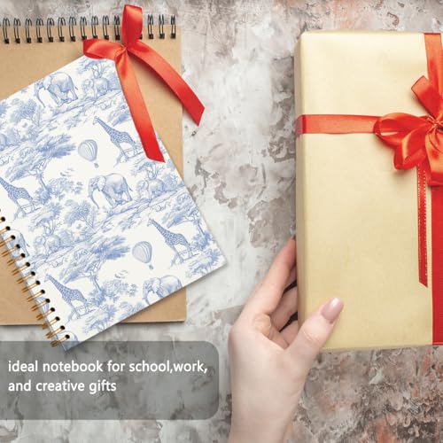 Blue Chinoiserie Safari Notebook Journal, Baby Shower Guest Book, Office School Supplies, Hardcover Lined Notebooks Spiral, Gifts for Women Girls Mom, 5.5x8.3 inch - color: White1