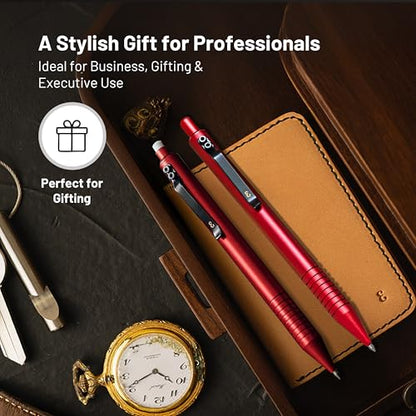 Everyman Crimson Grafton Pen and Pencil Set | Premium EDC Metal Gel Ink Pen + Mechanical Pencil | Refillable Executive Writing Tools for Office, Business, Men’s Gift & Daily Use - color: Crimson, style: Pen and Pencil Set