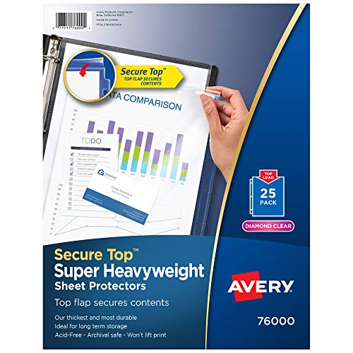Avery Diamond Clear Top Sheet Protectors, Super Heavyweight Page Protectors for 3 Ring Binder, Clear Binder Sheet, 25 Count (76000)
