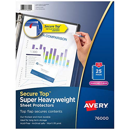 Avery Diamond Clear Top Sheet Protectors, Super Heavyweight Page Protectors for 3 Ring Binder, Clear Binder Sheet, 25 Count (76000)