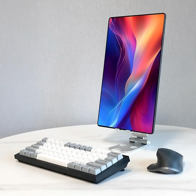 Kado Tablet Stand with Cord Holder Aluminum Alloy Foldable Phone Stand | Compatible with iPad mini/Air/Pro 11/12.9, Galaxy Tablet/Phone, iPhone Pro/Max/Plus, Kindle, Portable Monitor Display 4"-16'' - size: Silver