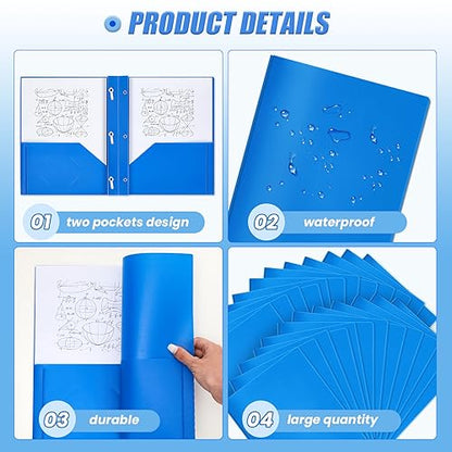 Yeaqee 300 Pack Plastic Folders with Prongs Heavy Duty Plastic 2 Pocket Folder with 3 Prongs, Business Card Slot for Back to School Office Home 11.6 x 9.5 Inch (Blue) - color: Blue