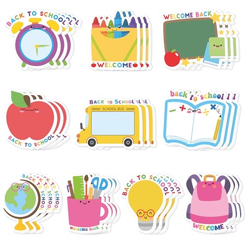 Xqumoi 30 Pack Back to School Sticky Notes - Blackboard Apple Book Globe Bus Shaped Self-Adhesive Writing Memo for Kids Teens Welcome Back Gift School Classroom Office Home Reminder Notepad Supplies - style: Back to School (Style 2)