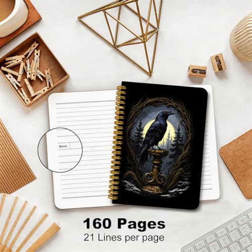2 Pcs Gothic Crow Gifts A5 Spiral Notebook, 160 Pages Journal Notebook | Raven College Ruled Notebooks, Crow Themed Spiral Notepad, Hardcover Journals for Writing Office, Raven Lover Gifts for Women - color: Multicolour 0014