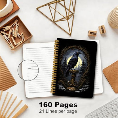 2 Pcs Gothic Crow Gifts A5 Spiral Notebook, 160 Pages Journal Notebook | Raven College Ruled Notebooks, Crow Themed Spiral Notepad, Hardcover Journals for Writing Office, Raven Lover Gifts for Women - color: Multicolour 0014