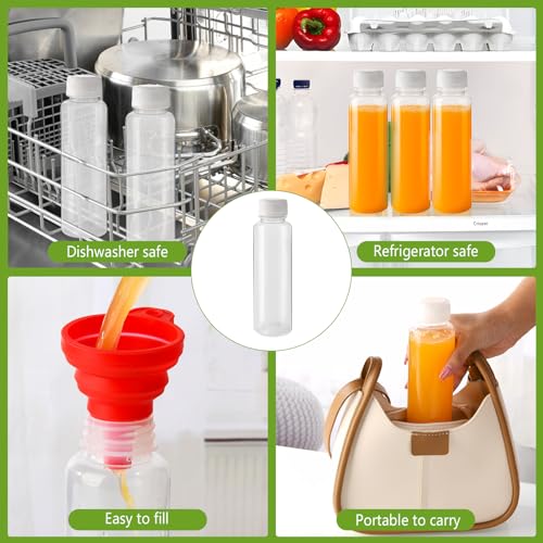 zmybcpack 12 Pack 12oz Plastic Juice Bottle with Cap Dishwasher Safe | Reusable Juicing Bottles Heat-Resistant, Bulk Beverage Containers with Lids for Juice (Handheld Pull Ring Cap) - size: 12oz 12pack (white lids)