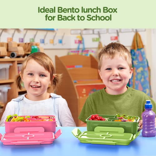Jelife Bento Box Kids Lunch Box - Large Bento-Style Leakproof with 4 Compartments Food Storage Container with Tableware for Kids Back to School, Reusable On-the-Go Meal and Snack Packing, Green - color: 1100ml-Green