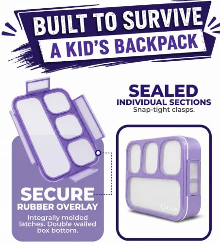 kinsho Bento Lunch Box with Ice Pack, Bag and Utensils for Kids Adults - 4 Compartment Leak Proof Insulated Food and Snack Container, BPA-Free, Ideal for School & Work, Purple - color: Purple (4 Compartments)
