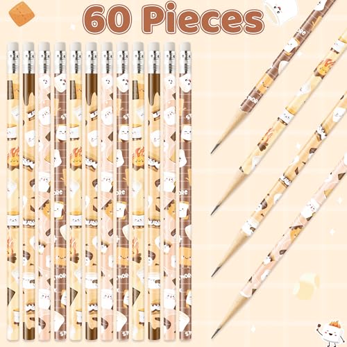 Xqumoi S’Mores Pencils with Eraser - S’More Love Fun #2 HB Pencils, Classroom Student Rewards Camping Back to School Office Supply Marshmallow Goodie Bag Fillers Stuffers Campfire Party Favors - style: Marshmallow