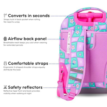 J World Sunrise Kids Rolling Backpack with Wheels for Girls Boys, Roller Bookbag for School, 18 x 13 x 9 Inches, Puffy Flower - color: Puffy Flower