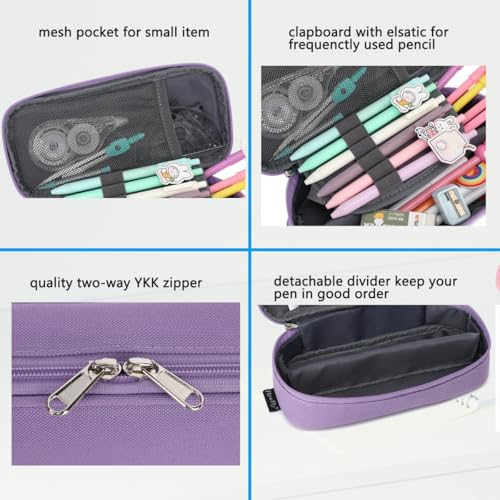 FlowFly Large Capacity Pencil Case for Kids, Boys & Girls – Zippered Multi-Functional Pen Pouch, Soft & Portable Pencil Bag for School, Teens, Students, Purple - color: Purple